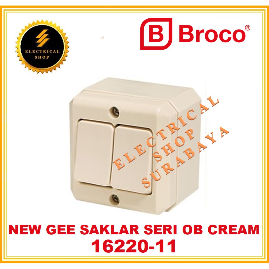 BROCO OB SAKLAR SERI SEGI CREAM 16220 (TERSEDIA HARGA GROSIR) 1622011 DOUBLE SWITCH OUTBOW TEMPEL