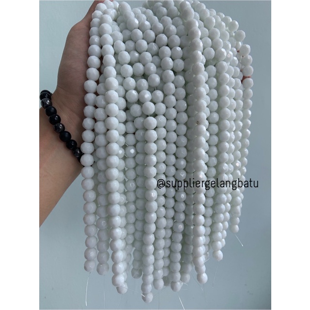 kristal bola dunia cutting 10mm PUTIH SUSU ceko bulat craft white onyx