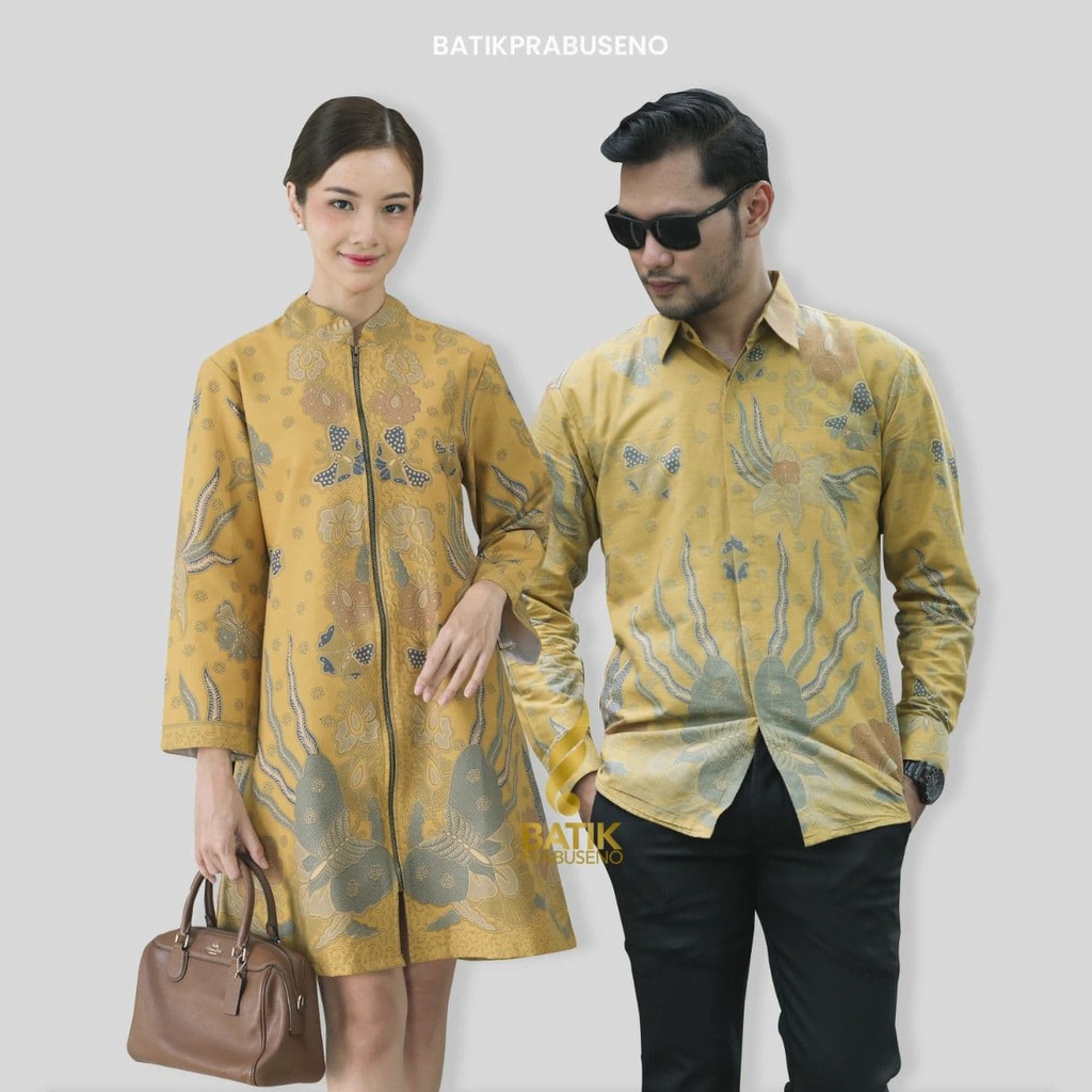 Batik Prabuseno - Lisna Sastro Kuning Baju Batik Couple Pasangan Pria Wanita Modern Kemeja Batik Pri