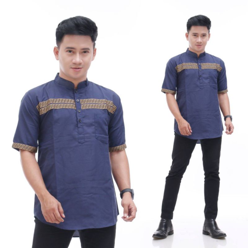 Baju Koko Kurta Dewasa Lengan Pendek M L XL Best Seller Koko Qurta Pakistan FF Matt katun adem tebal terbaru koko lebaran 2022 Hott Item kombinasi garis