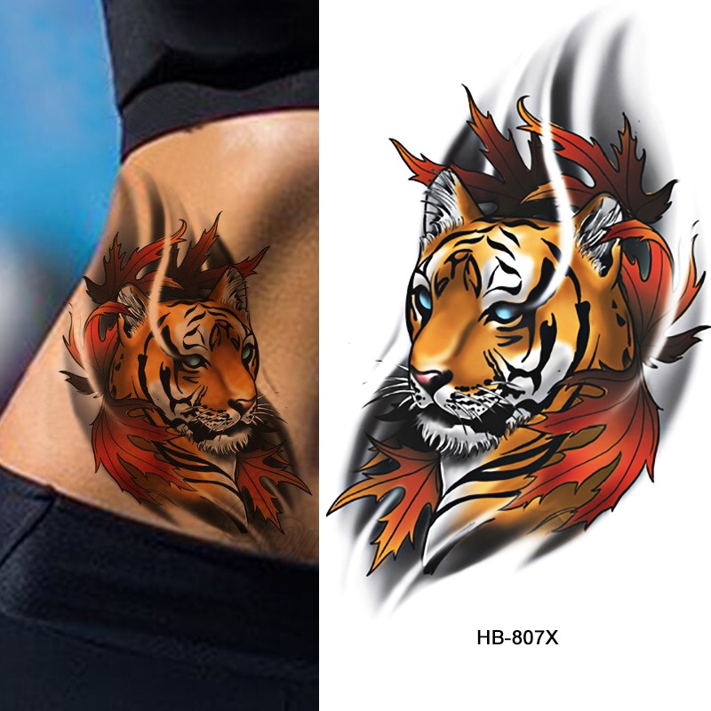 【BTI】Warna Sementara Tato Palsu Hewan Tahan Air Stiker Tato Singa Harimau Burung Hantu Fox Tato Hitam