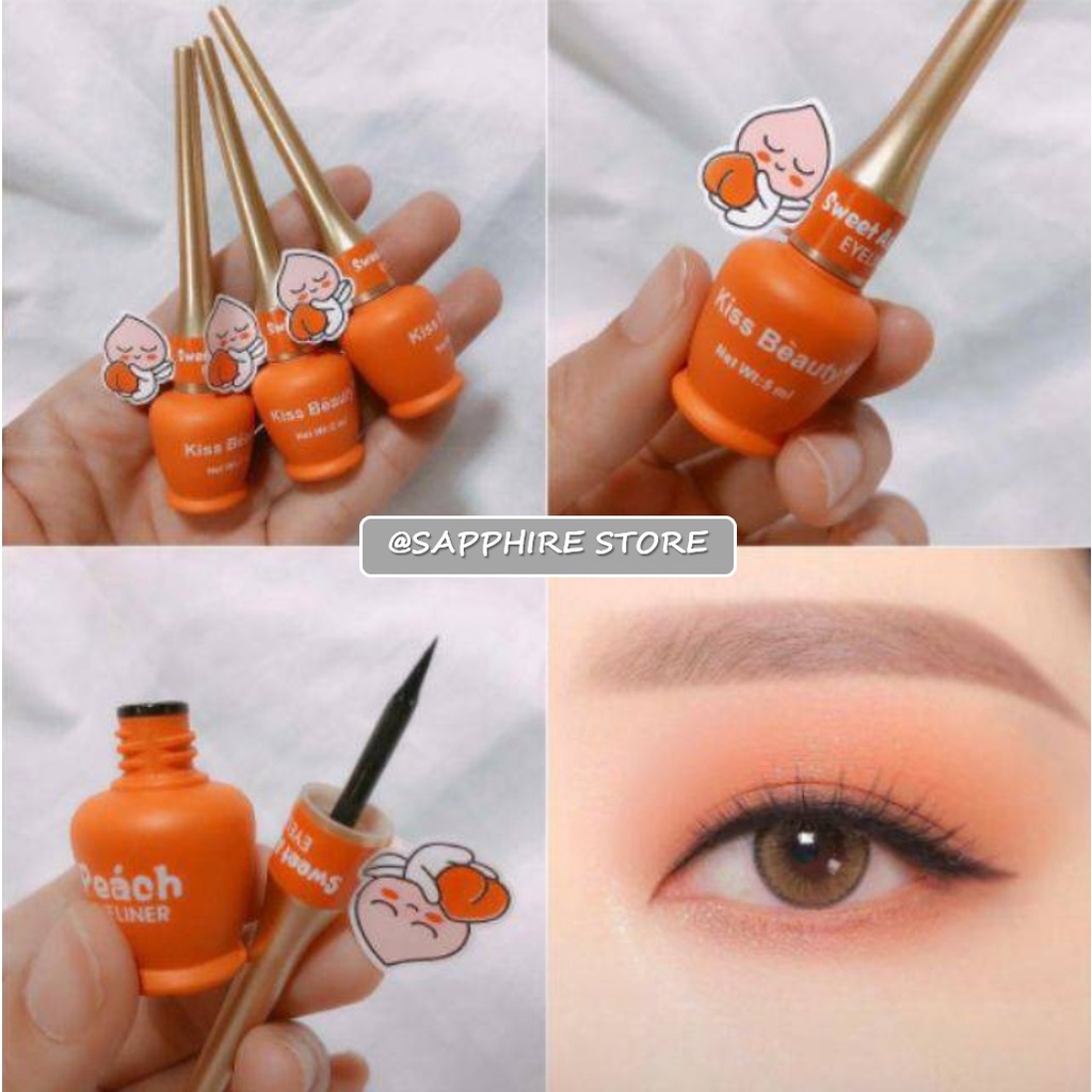 Eyeliner Waterproof Kiss Beauty Peach ORIGINAL 100% THAILAND / Eyeliner Anti Air dan Tahan Lama Bentuk Eyeliner Pencil Tahan Air / Eyeliner Kuas Lembut Kiss Beauty TERLARIS Pelengkap Mascara Waterproof Kosmetik Wanita Make Up Eyeliner Spidol