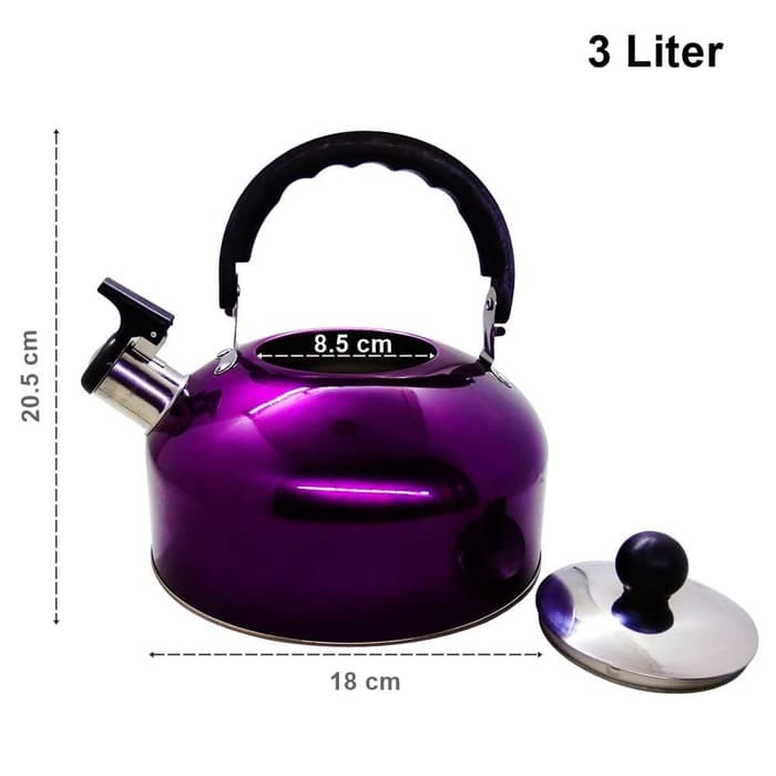 Teko Bunyi Warna Whistling Kettle 3 Liter Stainless Steel / Teko Siul / Teko Pemanas Masak Air