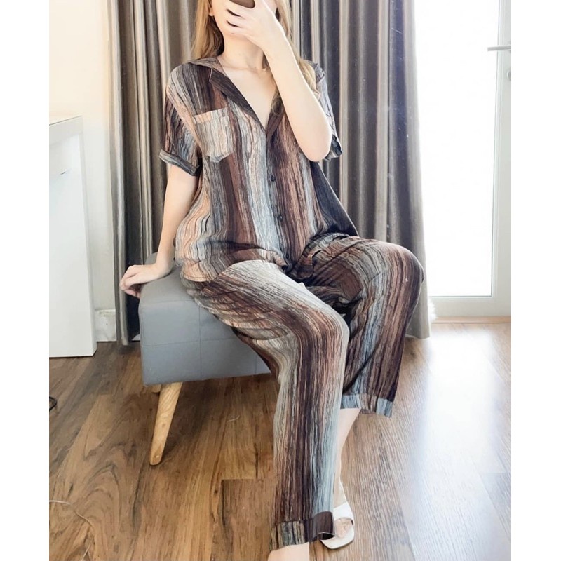 DAILY SET RAYON tiedye- HOMEY SET FIT Xl - PAJAMA SET RAYON -  PIYAMA RAYON MA-jowsy salur coklat