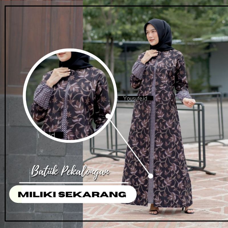 Gamis Batik Wanita Lengan Panjang Bahan Katun Terbaru Halus Tidak Licin Seragam Murah Bisa Cod Asli Pekalongan Kode DH01G