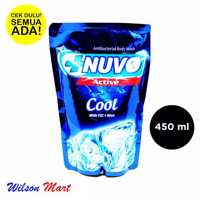 Jual NUVO ACTIVE COOL MINT BIRU ANTIBACTERIAL BODY WASH 450 ML REFILL