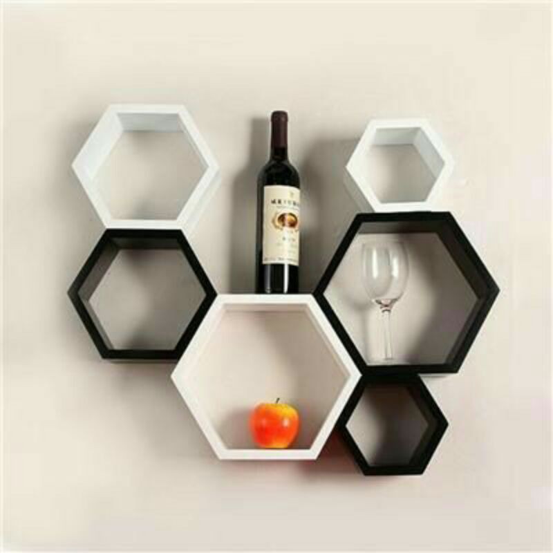 SET RAK DINDING HEXAGONAL 6 HIASAN DINDING HEXAGONAL 3 PCS / RAK MINIMALIS HEXAGONAL SEGI 6 MODERN