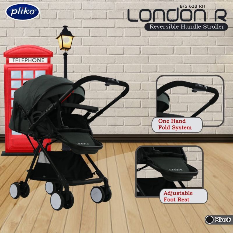 Stroller Pliko London R 628 Reversible Handle Hadap Ibu Kereta Dorong Bayi