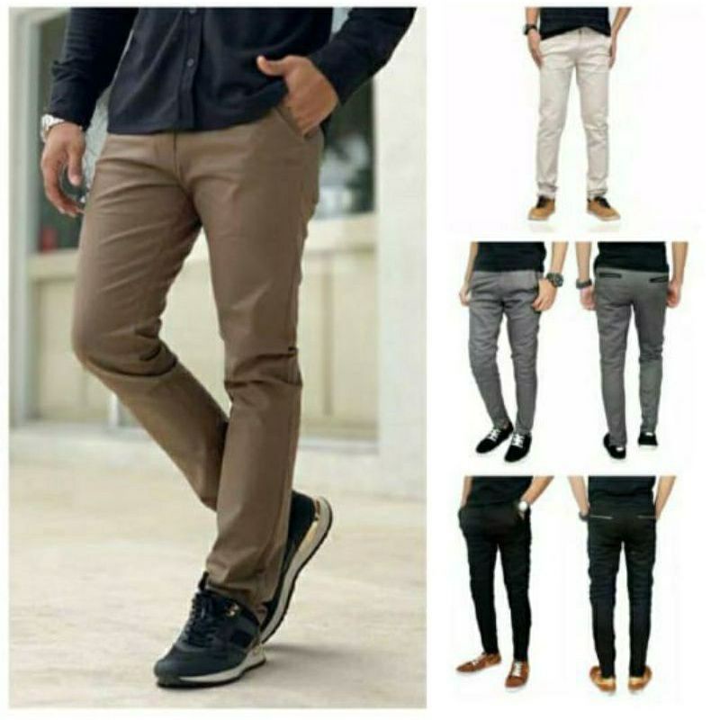 CELANA CINO Panjang Pria  Slimfit KERJAHARIAN Santai Casual Formal Hitam Abu Cream Mocca Size 27-38