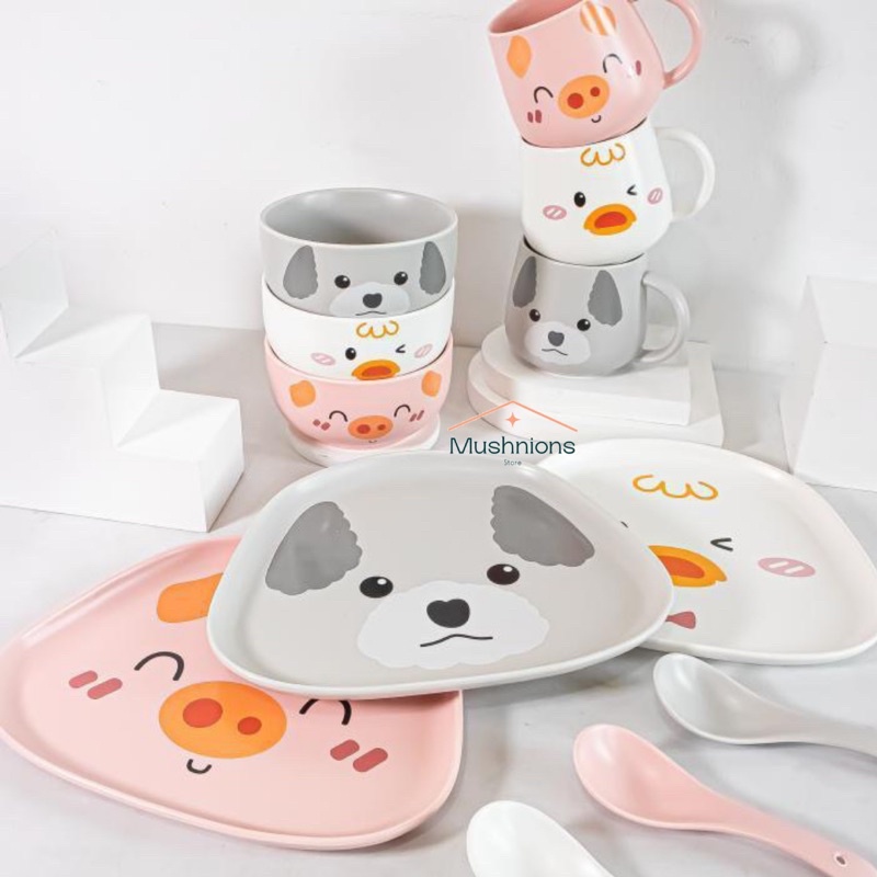 Animal Kids Tableware/Piring makan keramik set anak karakter/piring makan karakter anak segt