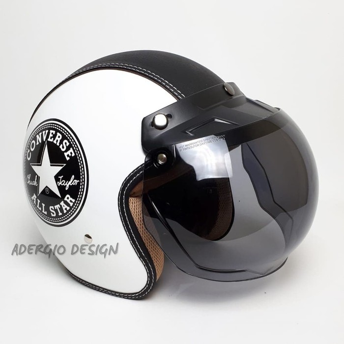 SALE Helm Bogo Motif Converse Putih Glossy Semi Kulit Retro Klasik