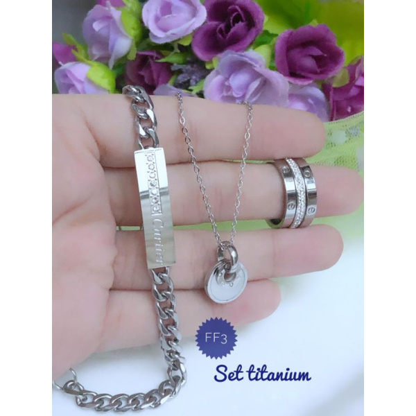 [Titanium] Set perhiasan titanium gelang rantai plat cartierr silver titanium 020621