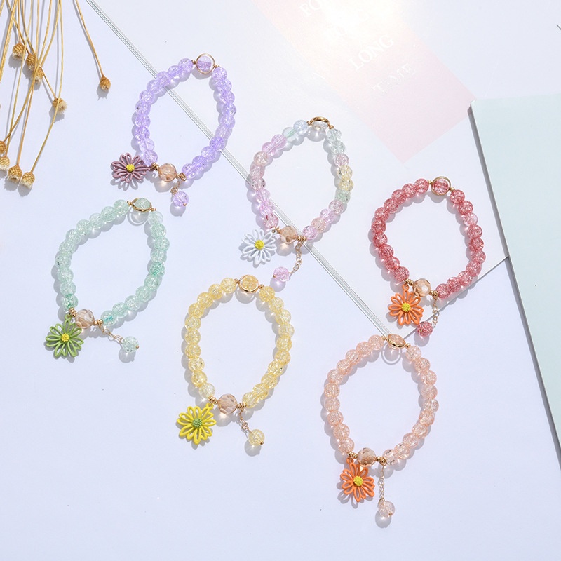 Gelang Tangan Rantai Elastis adjustable Motif Bunga Aster Fortune Aksen Kristal Untuk Perhiasan Wanita