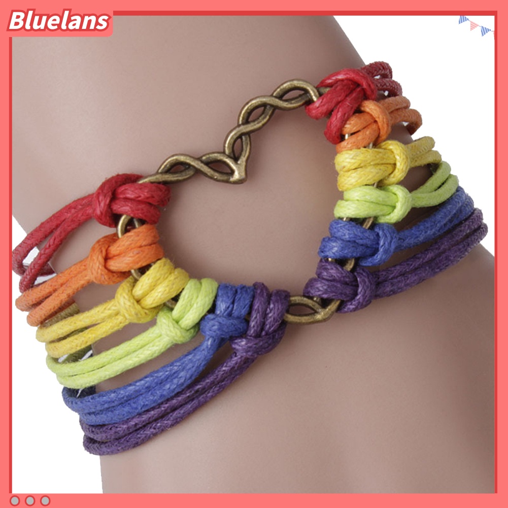 Bluelans Gay Pride Heart Charm Multilayer Rainbow Rope Bracelet Bangle Lesbian Jewelry