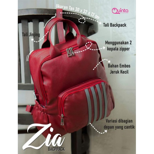Ransel Cewek Besar Stylish || Zia Backpack Quinta || FREE KARTU GARANSI RESMI QUINTA