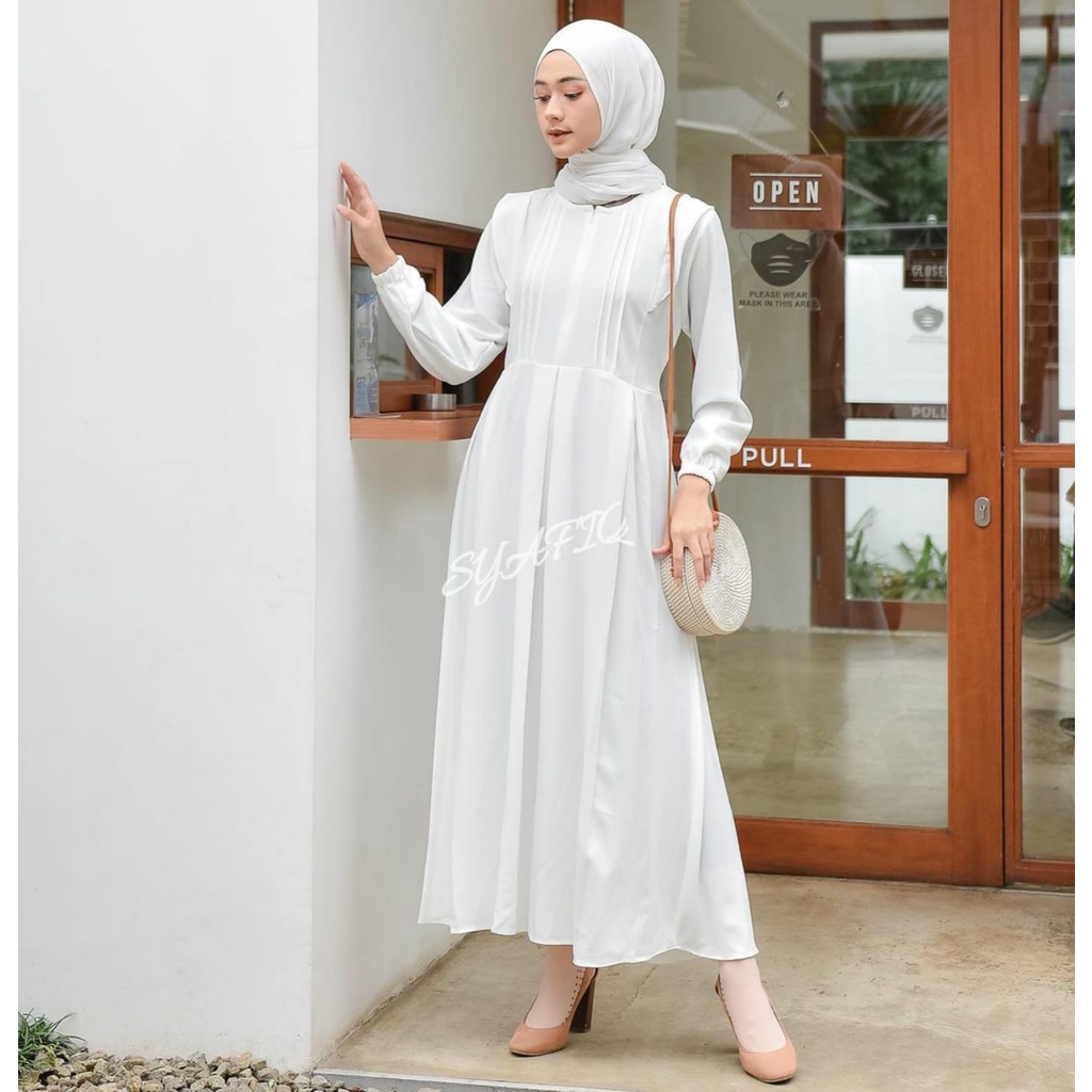Gamis Putih Wanita Kekinian Mewah Elegan Long Dress Untuk Kondangan Pesta Busui Dres Cewek Modern