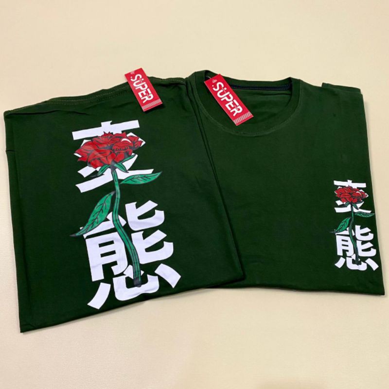 kaus store Kaos keren/ baju kaos/ atasan pria/ kaos distro/ kaos  pria murah mawar kanji hijau