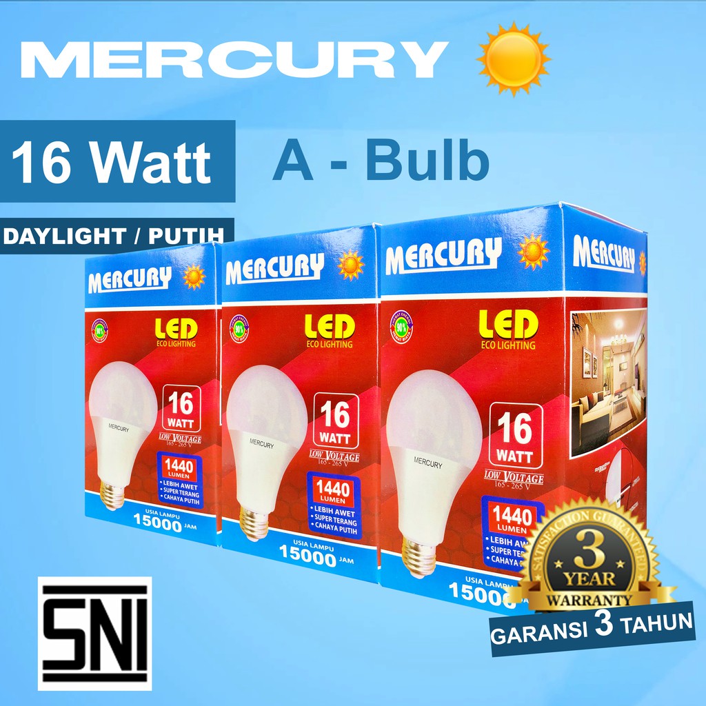 MERCURY LIGHTNING 16W Bohlam LED A Bulb Lampu LED 16 Watt 16 W GARANSI 3 THN ORIGINAL