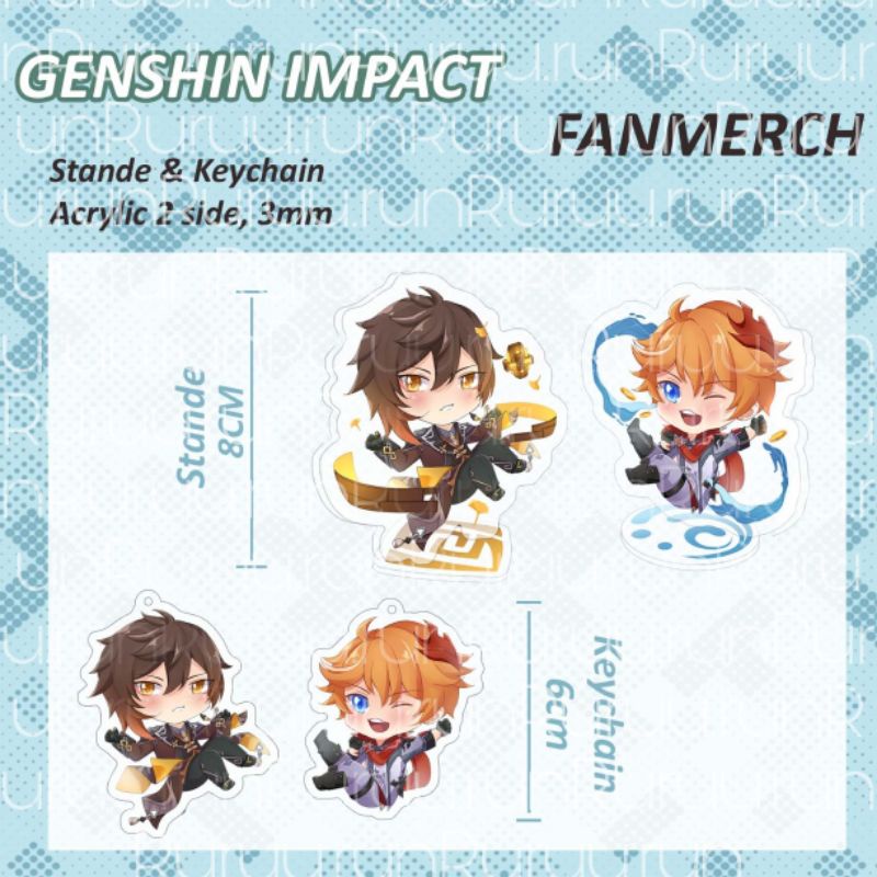 Genshin Impact Childe Zhongli Double Sided Keychain, Standee Acrylic Charm