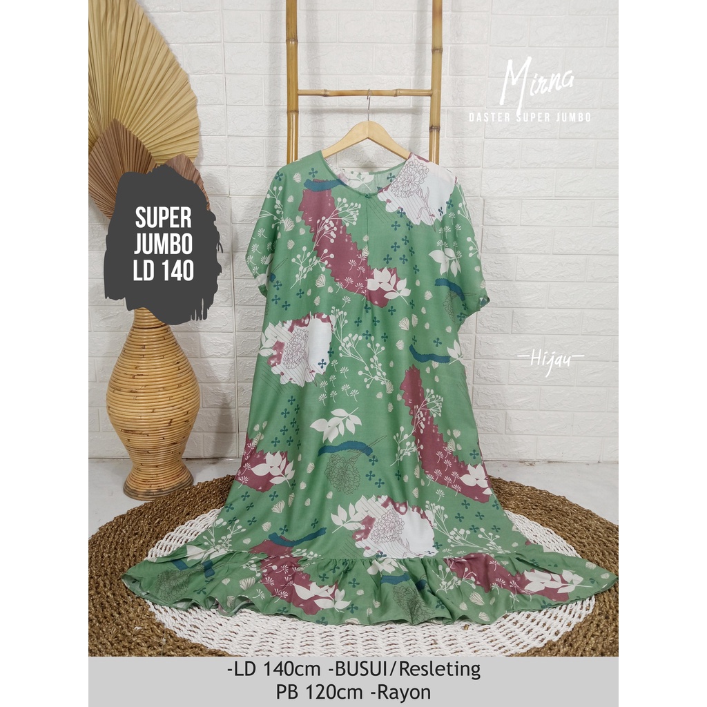 LD 140cm Daster Super Jumbo (42 Motif) (Part 2) dan  Daster Kaftan Viral LD 150cm Ruffle Big Size-Mirna Hijau