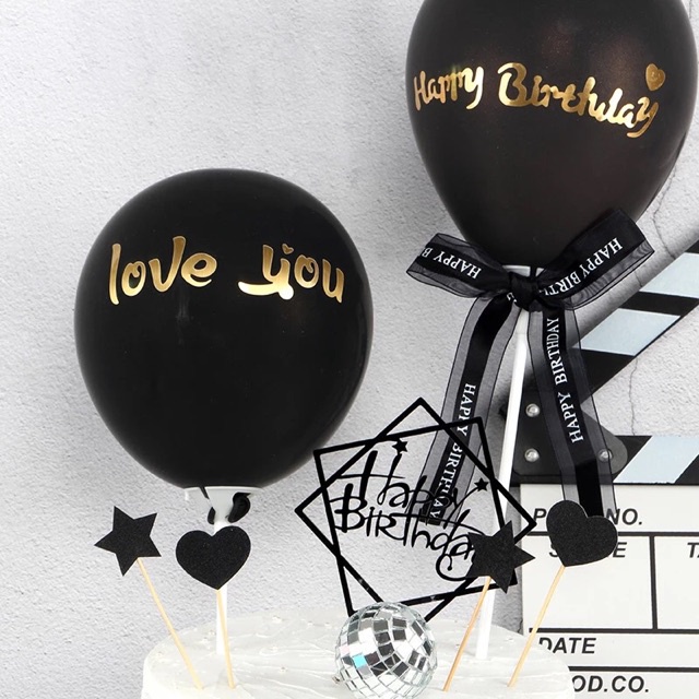 1 Set Topper Kue Bentuk Balon Warna Hitam Ukuran 5 inch Untuk Dekorasi Pesta Ulang Tahun