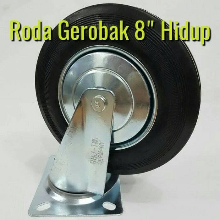 Roda Troli 8&quot;(4pcs=2 hidup ada rem + 2 hidup) -  roda karet - roda etalase -  roda gerobak isi 4pcs