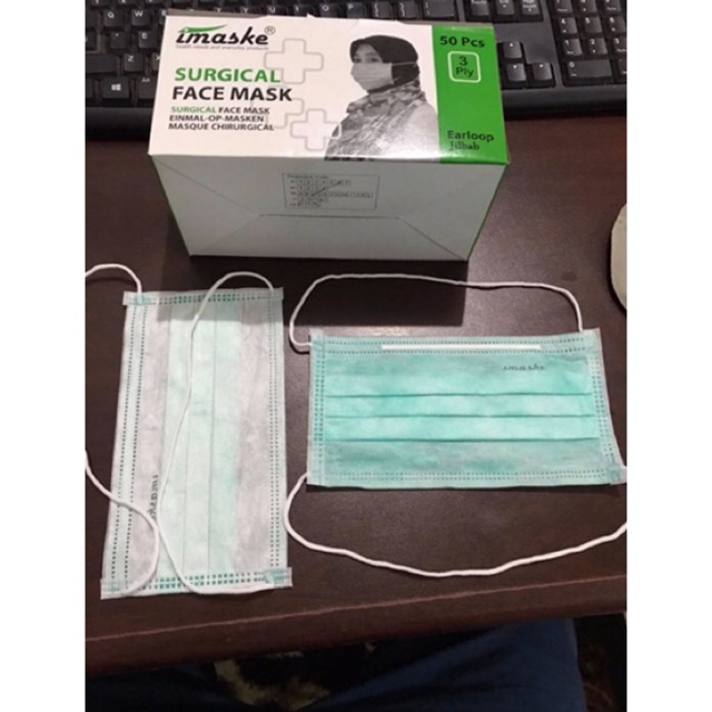 Surgical face mask 3 ply headloop hijab masker medis imaske 1 kotak isi 50 pcs
