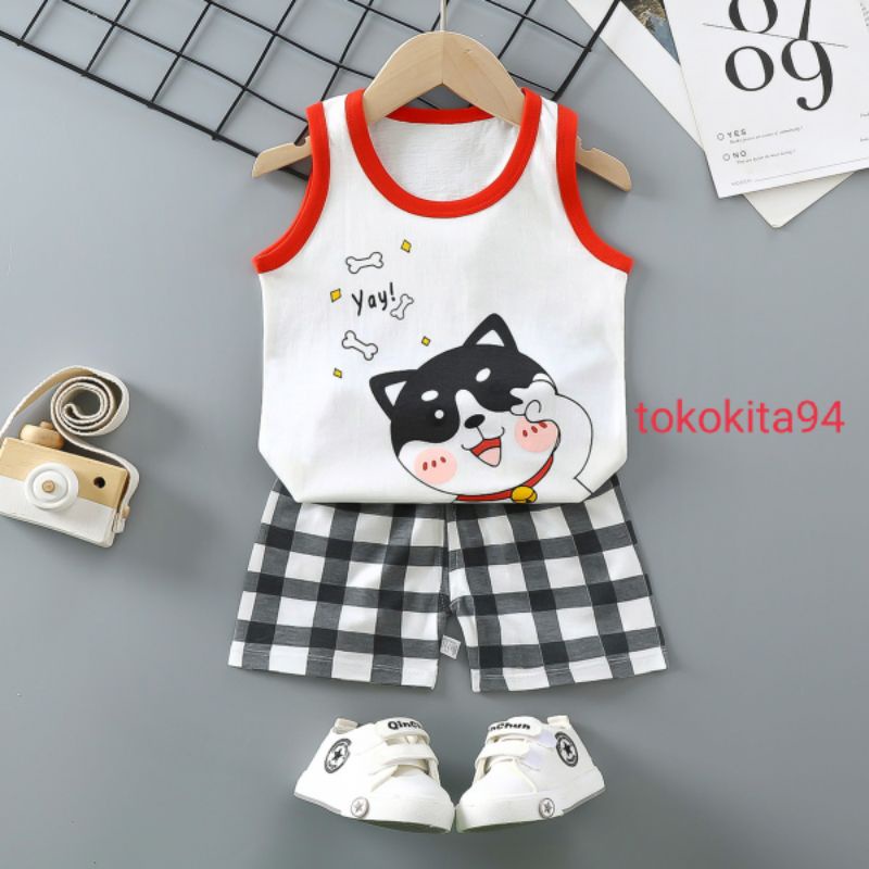 Setelan Singlet Anak  Import Laki Perempuan Motif Kartun - 1Set Singlet Anak Usia 6 Bulan sampai 4 Tahun - Setelan Anak Atas Bawah Korean Style Bahan Adem - Setelan Baju Anak Import