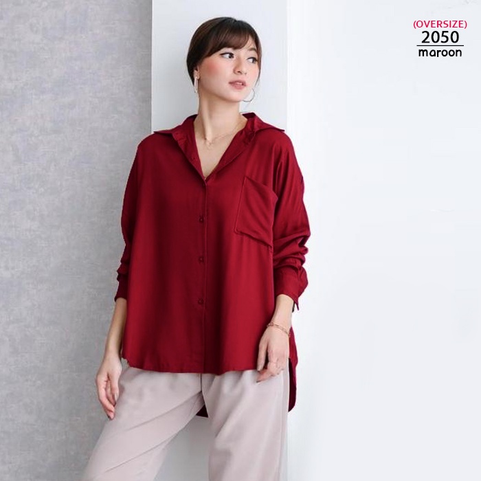 ARENA - Oversized Long Sleeve Shirt / Kemeja Wanita Jumbo-3