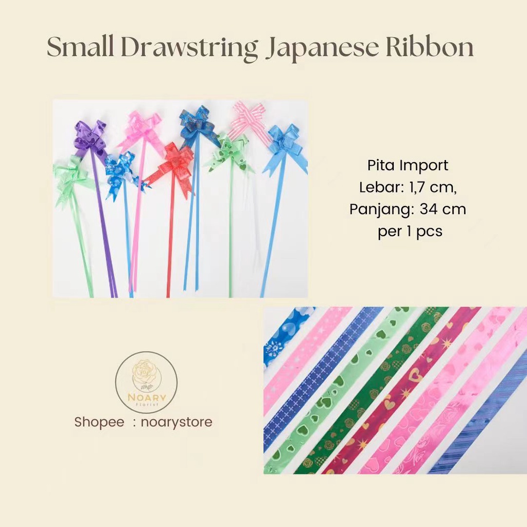 Small Drawstring Japanese Ribbon / Pita Satin / Ribbon / Pita Import / Pita Bunga / Pita Kado / Pita Chiffon / Pita Termurah / Flower Ribbon / Florist Ribbon / Pita / Pita Grosir / Pita Besar Kecil Medium / Satin / OPP / Pita Tarik / Florist supply