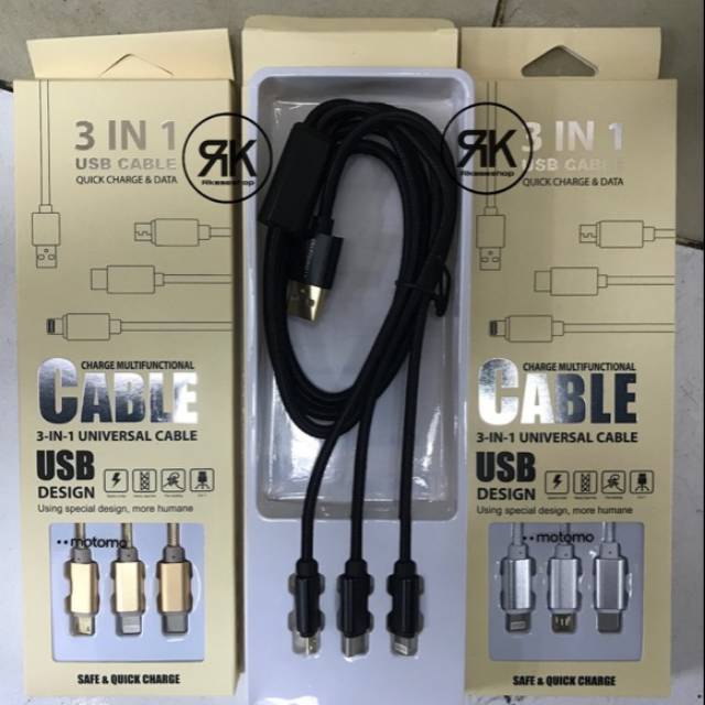 usb cable kabel 3-in-1 charger data lightning micro type tipe c