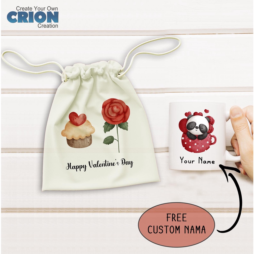 Mug Hampers Valentine - Panda Series - Bisa Custom Nama - By Crion