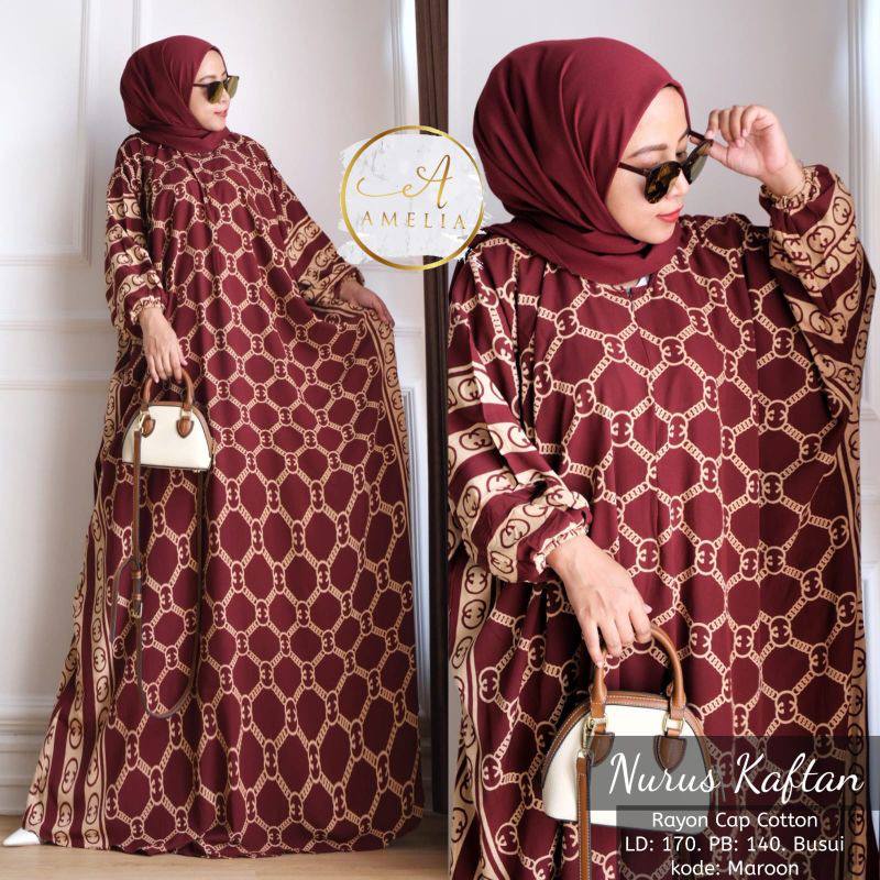 Nurus Kaftan Wanita Rayon Batik Premium Gamis Jumbo Kekinian Dress Bigsize LD 170 cm