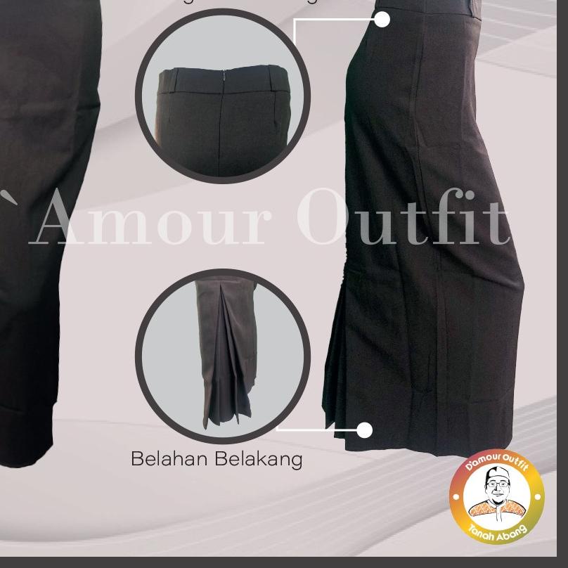 Rok Kerja Wanita Panjang REMPEL BELAKANG Ukuran S - 4L JUMBO Bahan Gabardine Hitam Abu Mocca Coklat 