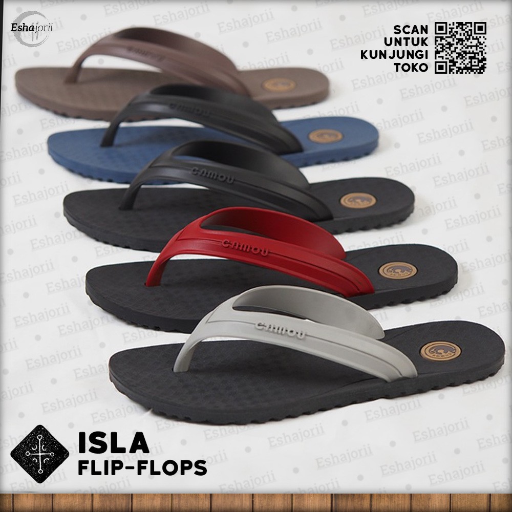 Sandal Jepit Pria Full Karet Eshajorii Sendal Flipflop Laki Laki Anti Slip Tahan Air - CAMOU BALI