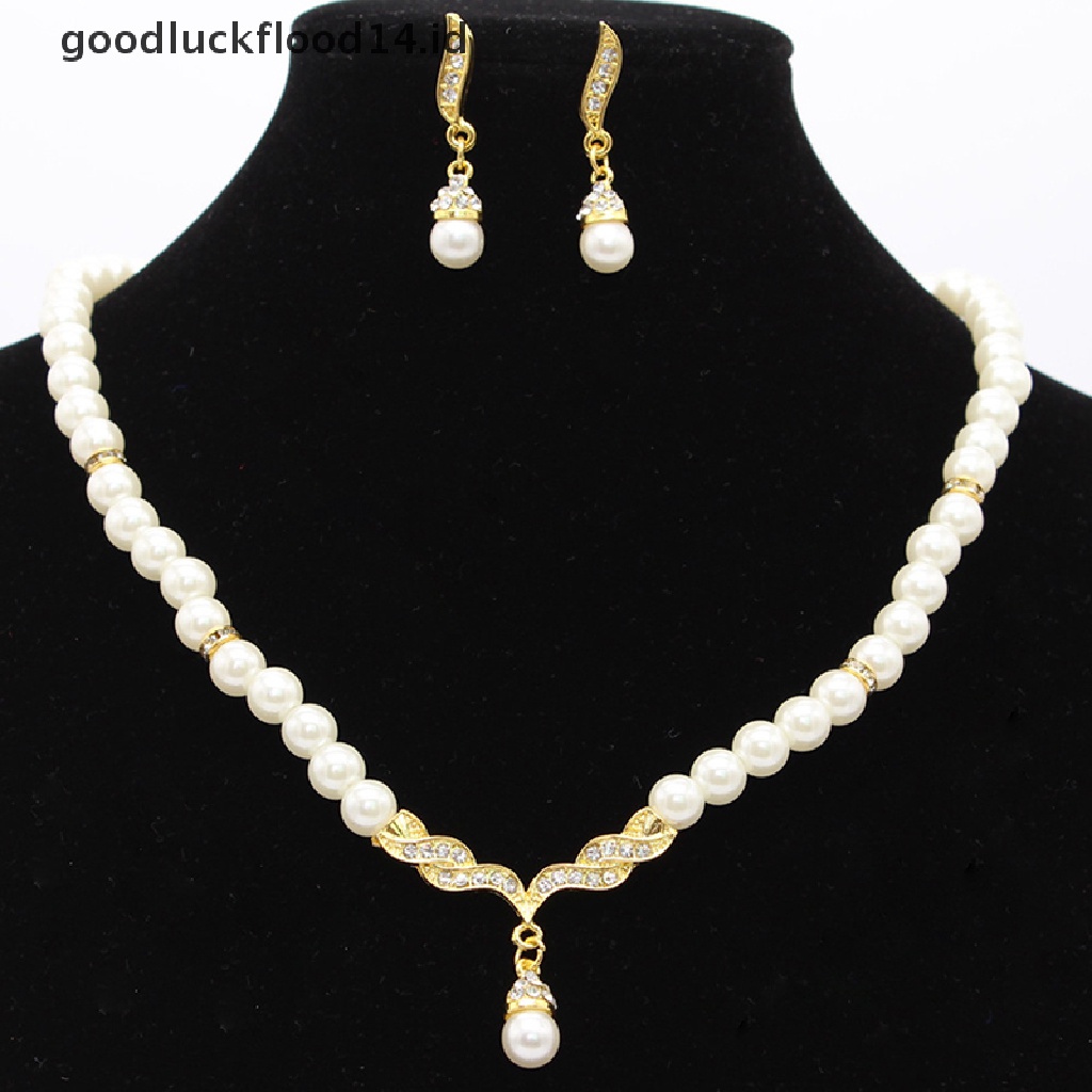 [OOID] Wedding Wings Angel Faux Pearls Necklace Earrings Jewelry Set Fashion Gift ID