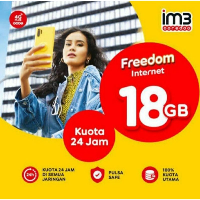 Paket data Indosat freedom internet 18gb full 24jam/30hr