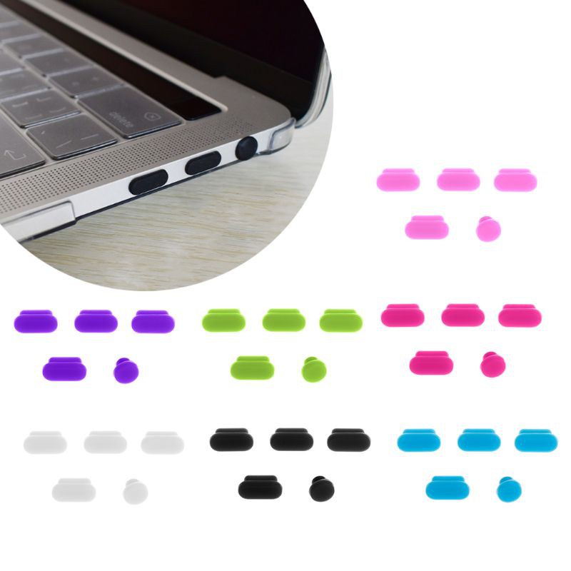 CRE  5PCS Anti Dust Plugs Silicone Laptop Data Port Jacks Dustproof Stopper Hooks Cover Set for Apple Macbook Pro Touch Bar