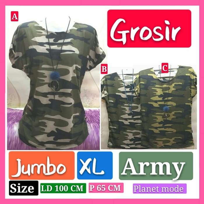 READY STOK baju wanita army kaos murah jumbo XXL pria wanita