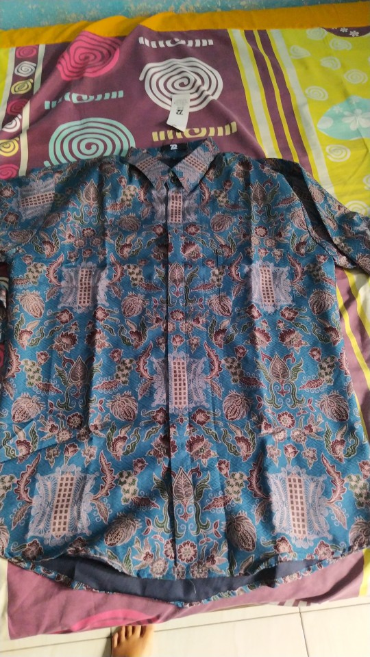 Kemeja Couple Rok Lilit Instan Hem Batik Pria Lengan Panjang Slimfit Premium Warna Biru 728868 Cap 7