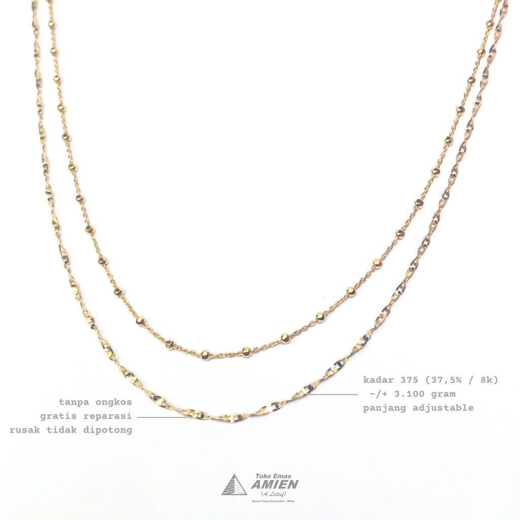 Toko Emas Amien Kalung Emas Asli YT Utama Kadar 375 (37,5% / 8K) 3.100 Gram - Kalung Jedar 2 Layer