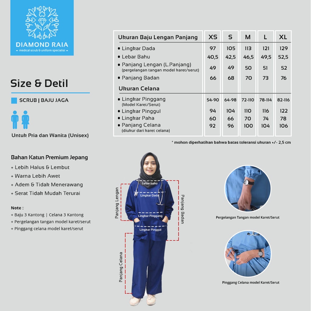 Setelan Baju Jaga Lengan Panjang 03| Scrub | Baju OK OKA | Baju Medis | Baju Dokter | Baju Perawat
