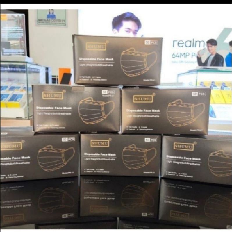 masker premium 3 ply hitam isi 50 pcs-masker medis premium