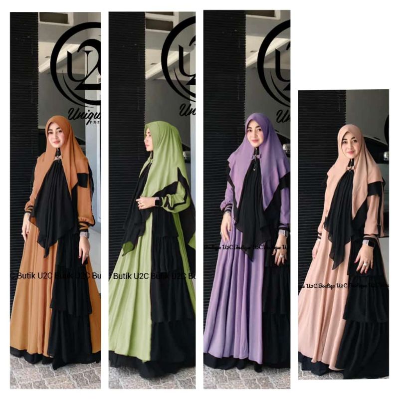 andara syari premium ori u2c/gamis set Khimar hijau mint/sage/moca