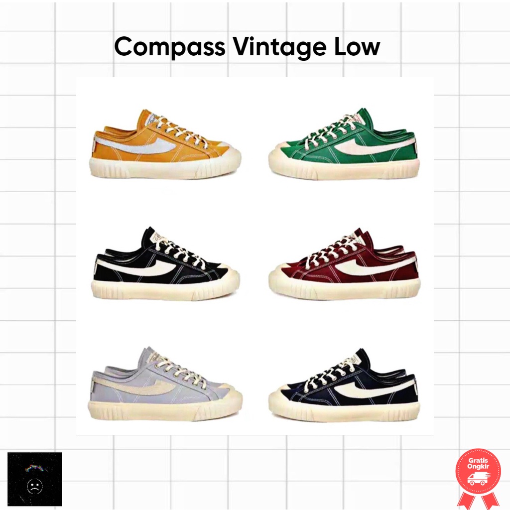 Compass Gazelle Vintage Low Black white,Maroon,Mustard,Green,Grey,Navy