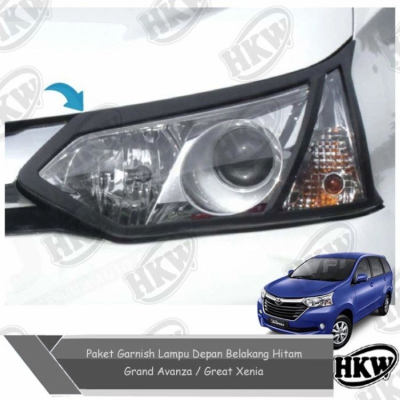 Paket Garnish Lampu Depan Belakang Hitam Mobil Grand Avanza