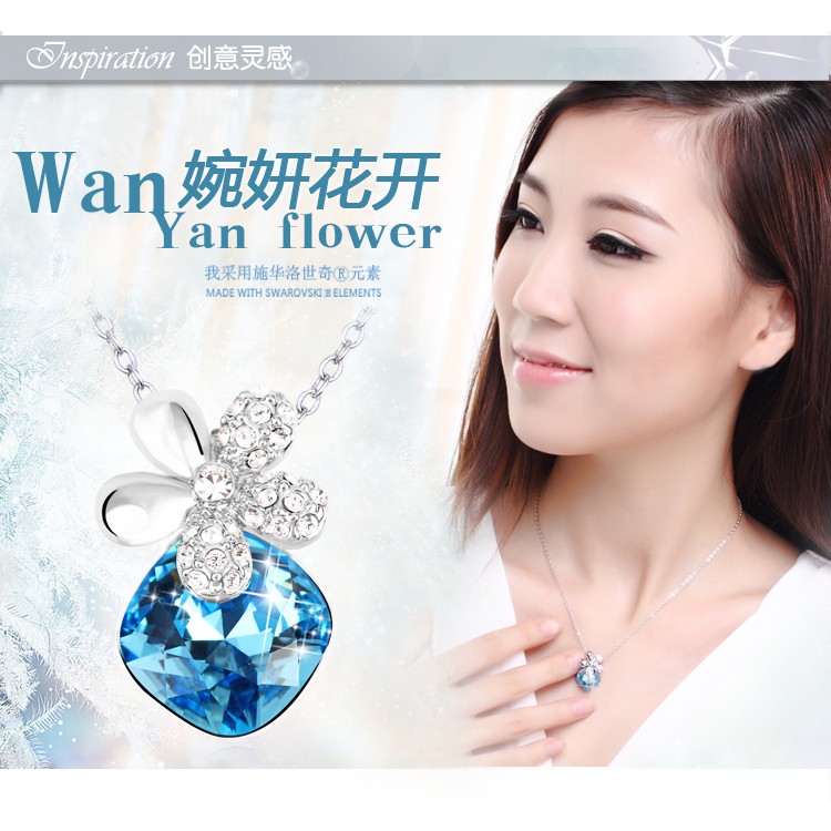 Wan Yan Flower Kalung Kristal Wanita Swarovski Crystal Pendant Cewek Hadiah Kado Ultah Unik