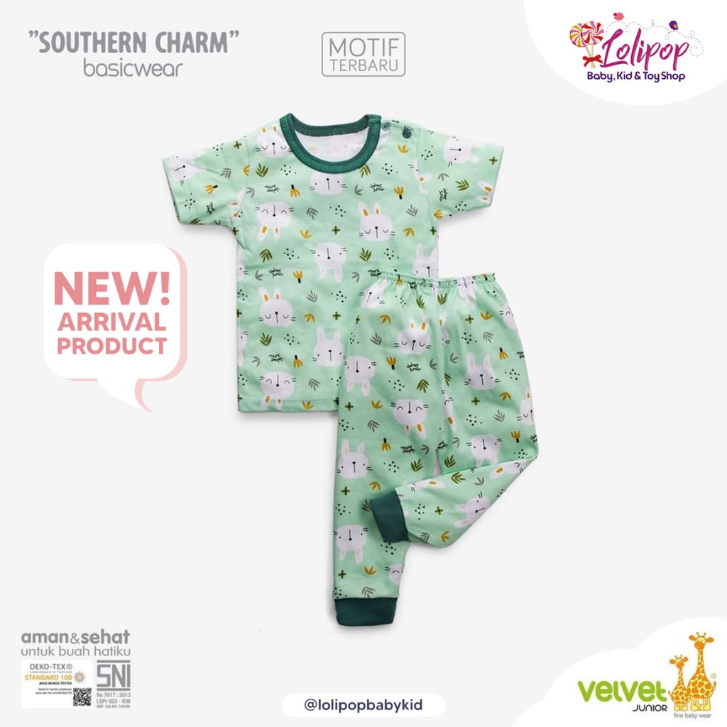 Velvet Junior Southern Charm Setelan Oblong Pendek Kancing Pundak + celana panjang