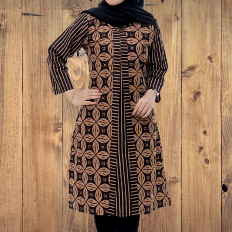 tunik batik kawung lawasan kombinasi lorek original arta batik super seragam kerja kantor pakaian wa