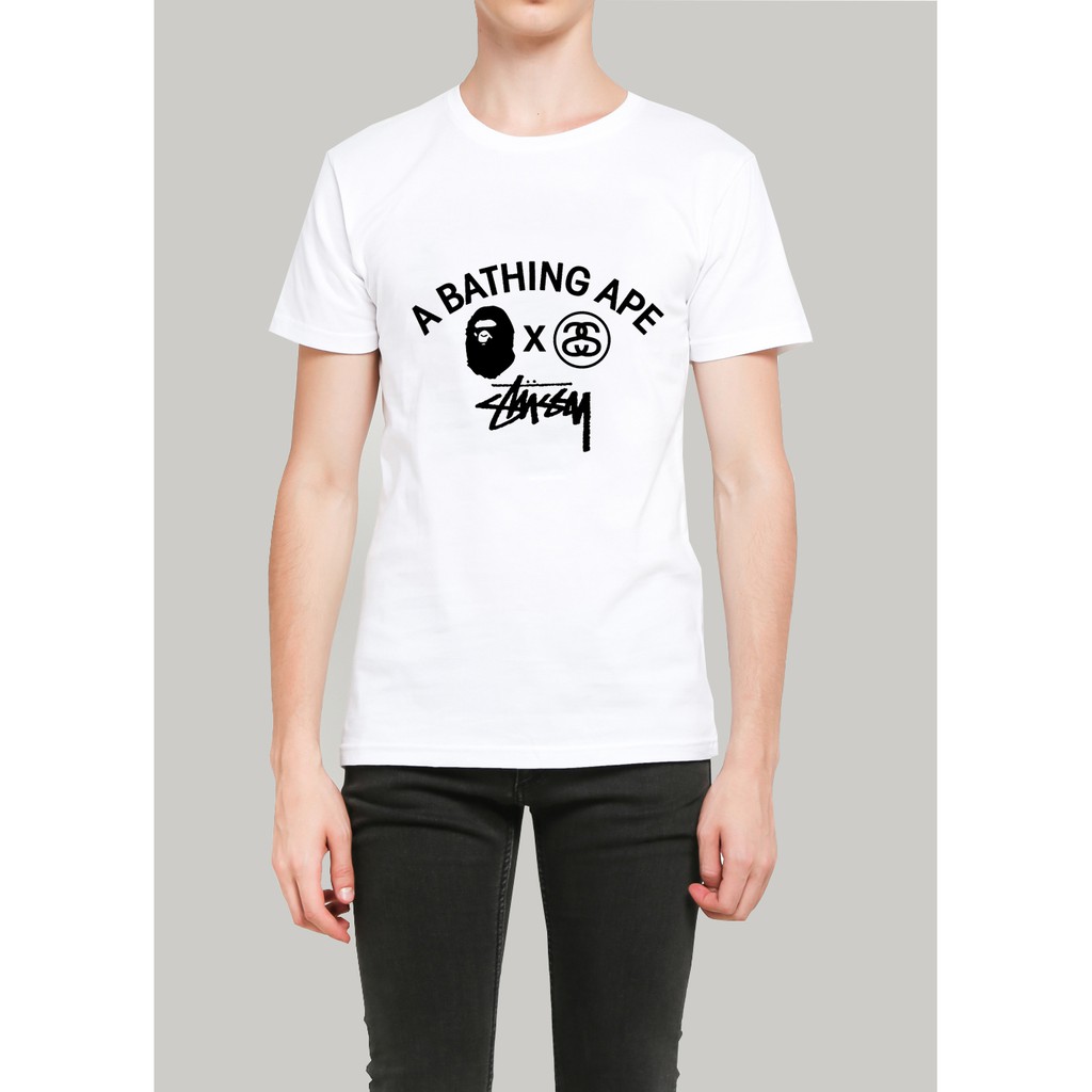 KAOS T-SHIRT TANGAN PENDEK - BAPE X STUSSY PREMIUM QUALITY